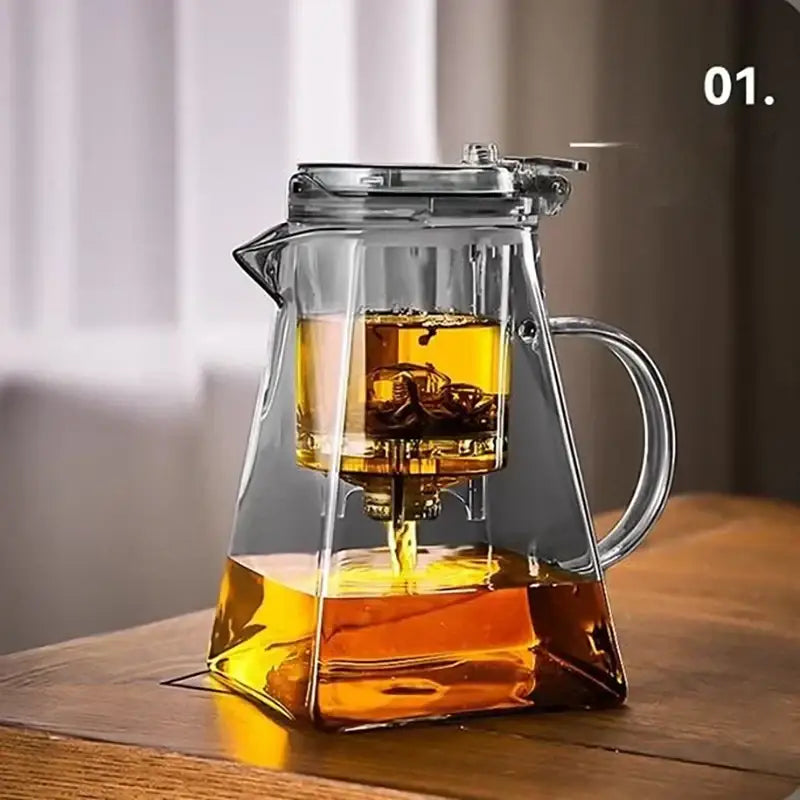 Modern clear glass teapot with silver filter – kitchen tea set