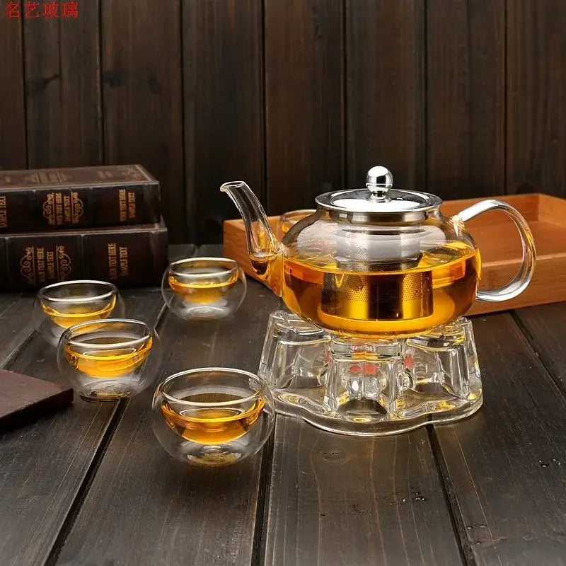Modern heat resistant glass teapot set with infuser for kitchen tea