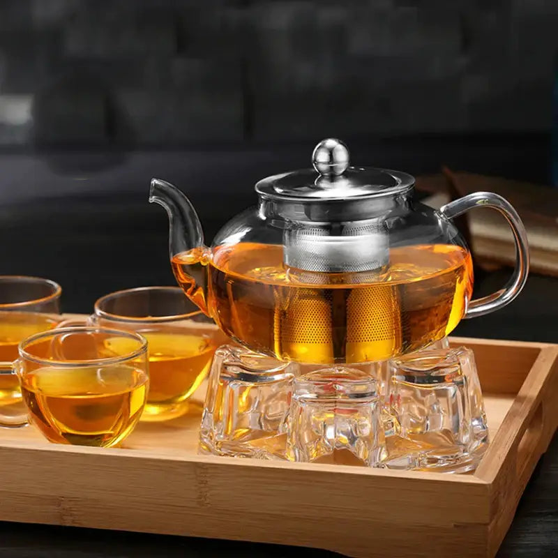 Modern heat resistant glass teapot set with infuser for kitchen tea
