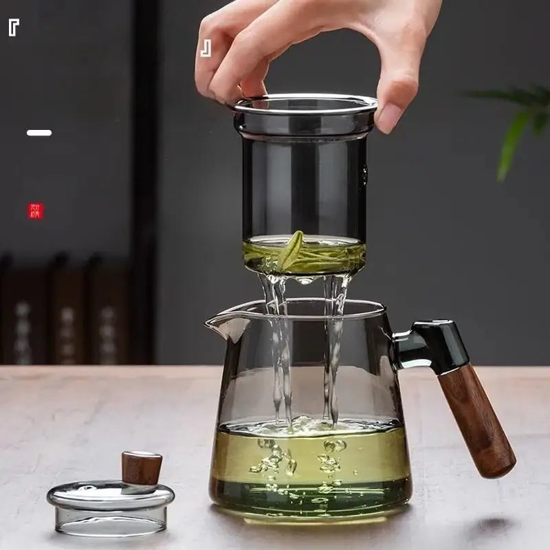 Floral glass teapot set with bamboo sleeve – kitchen tea maker