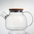 Modern glass teapot with wooden lid – kitchen tea infuser