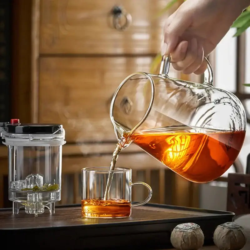 Modern clear glass teapot with infuser – kitchen tea maker