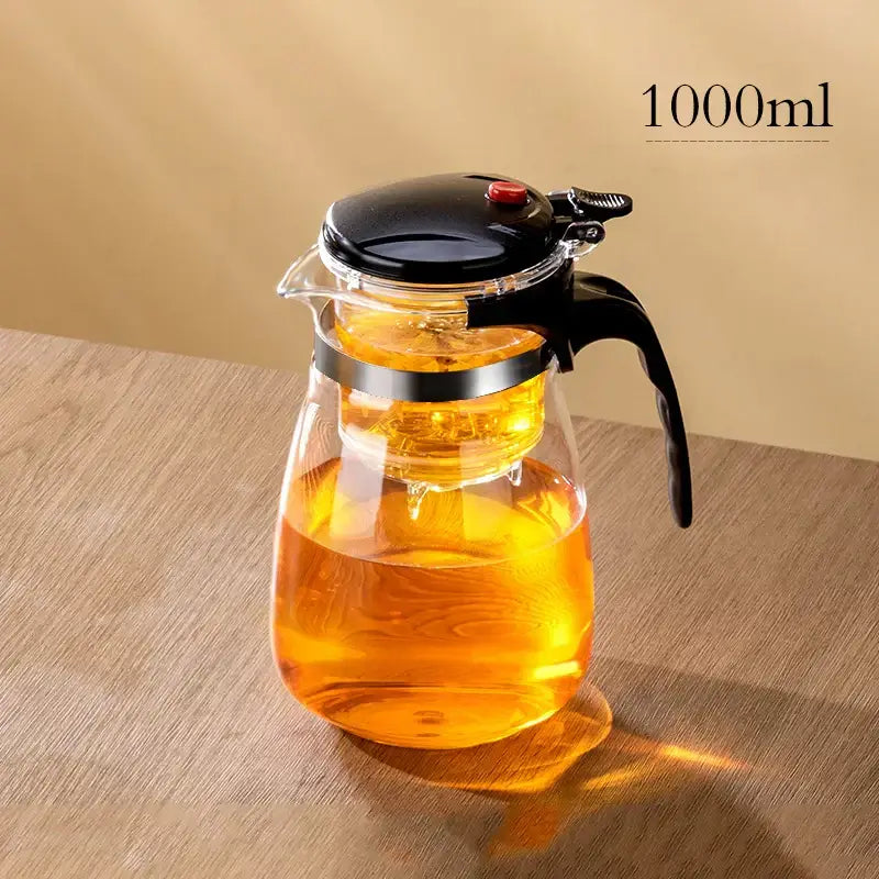 Modern glass teapot with one-button filter – kitchen glass pitcher