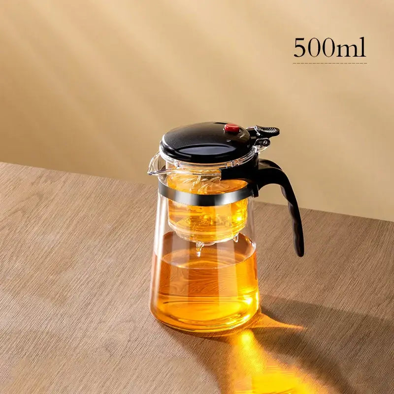 Modern glass teapot with one-button filter – kitchen glass pitcher