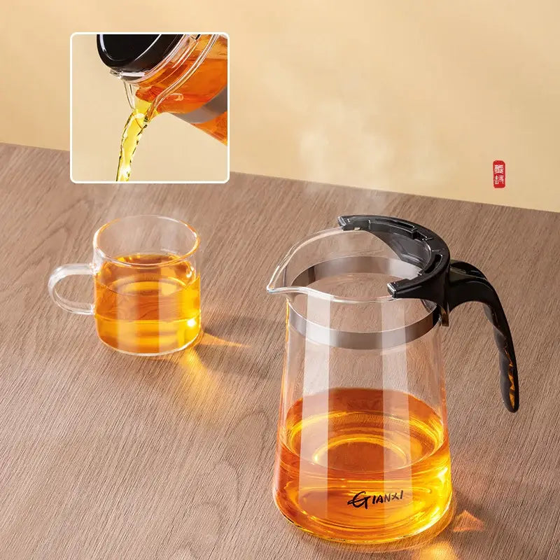 Modern glass teapot with one-button filter – kitchen glass pitcher