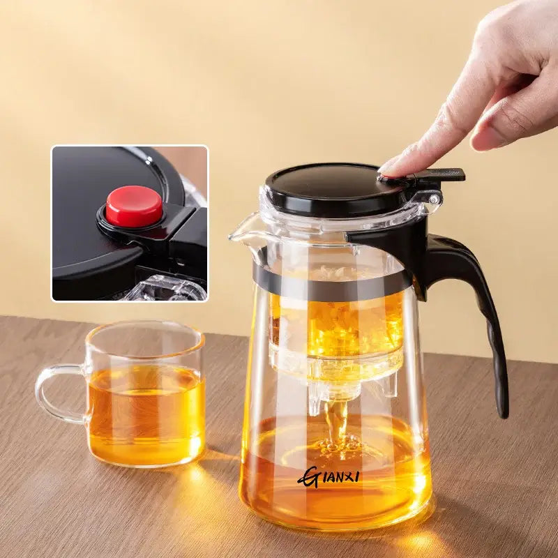 Modern glass teapot with one-button filter – kitchen glass pitcher