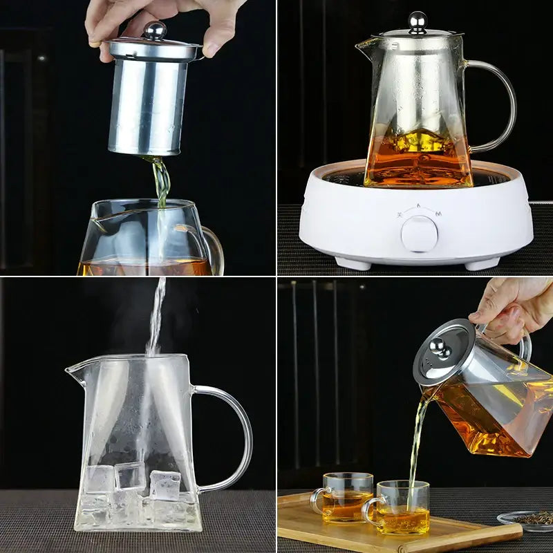 Modern glass teapot with stainless steel infuser kitchen tea kettle