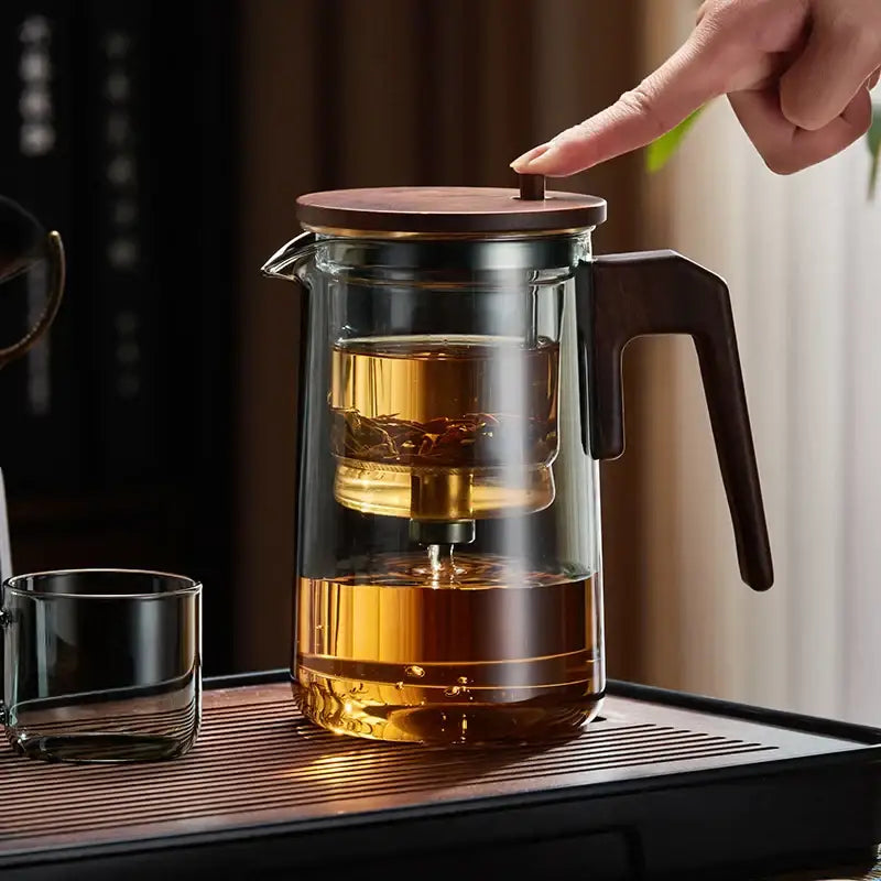 Modern glass teapot with wood handle – kitchen infuser kettle