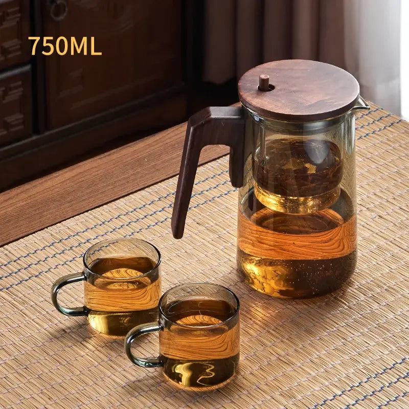 Modern glass teapot with wood handle – kitchen infuser kettle