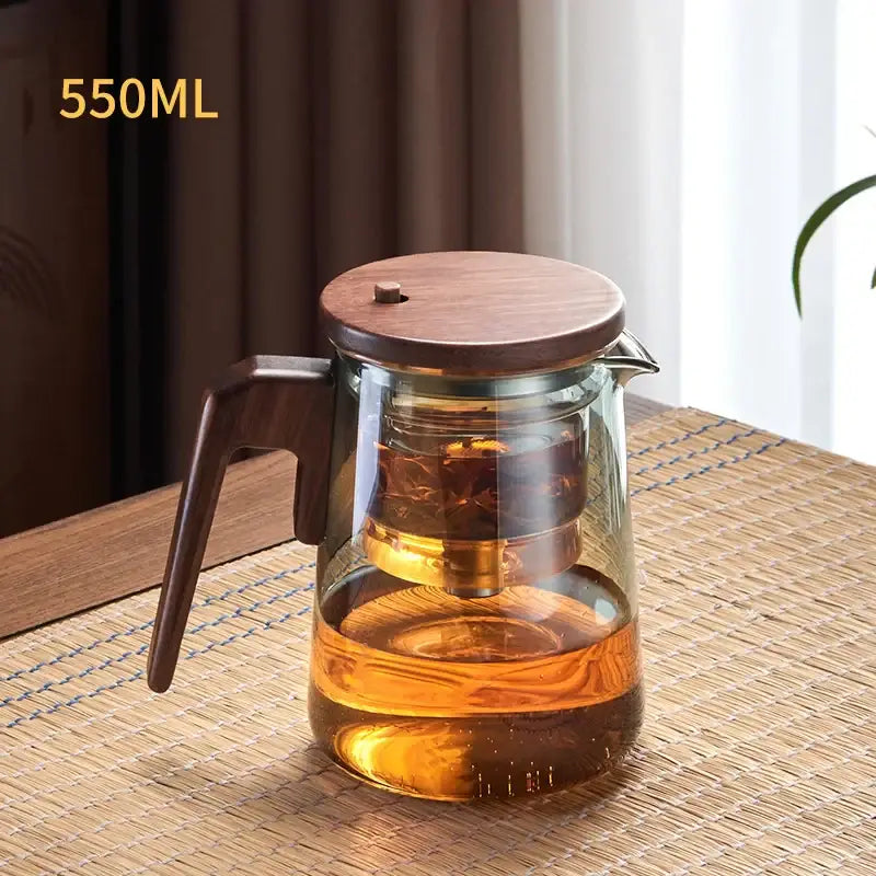 Modern glass teapot with wood handle – kitchen infuser kettle