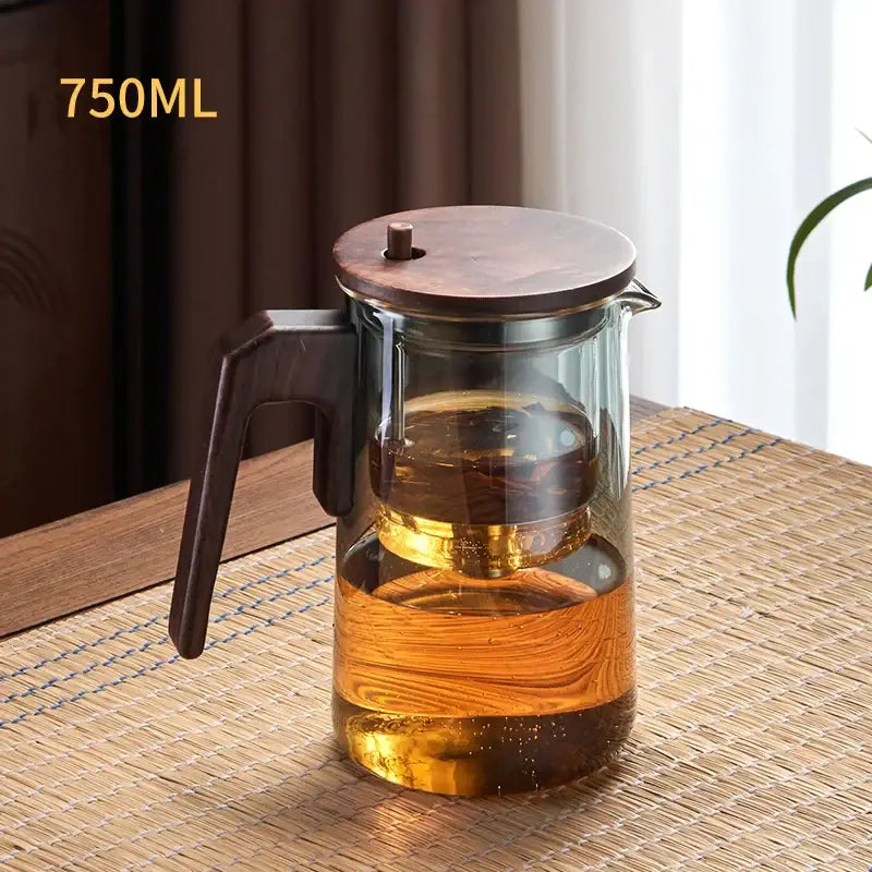 Modern glass teapot with wood handle – kitchen infuser kettle