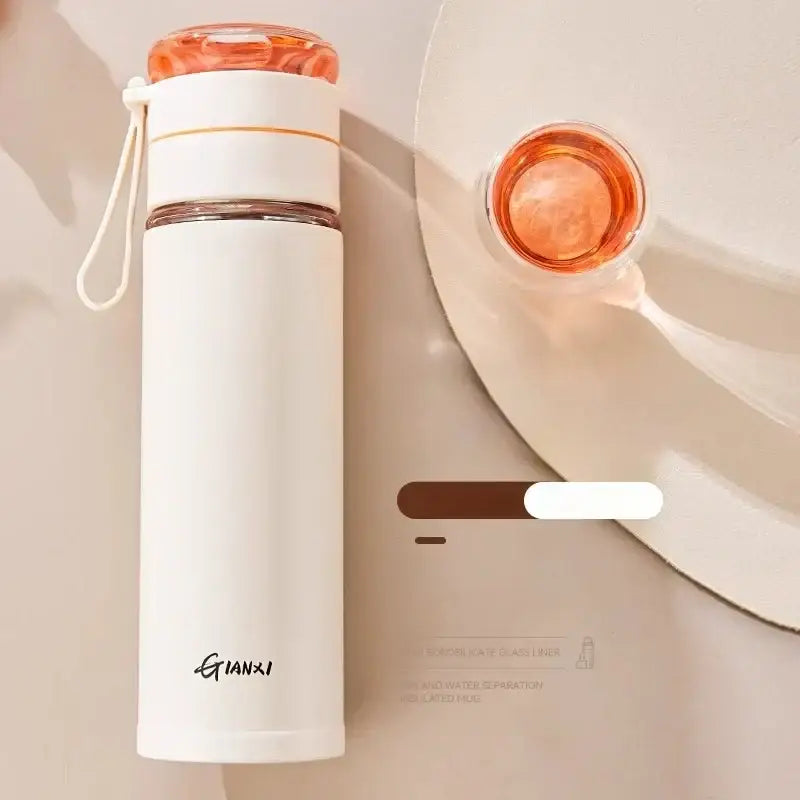Modern white decorbites glass thermos tea separation bottle office cup