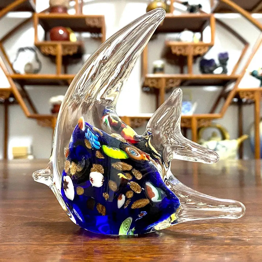 Vibrant red glass tropical fish figurines living room decor