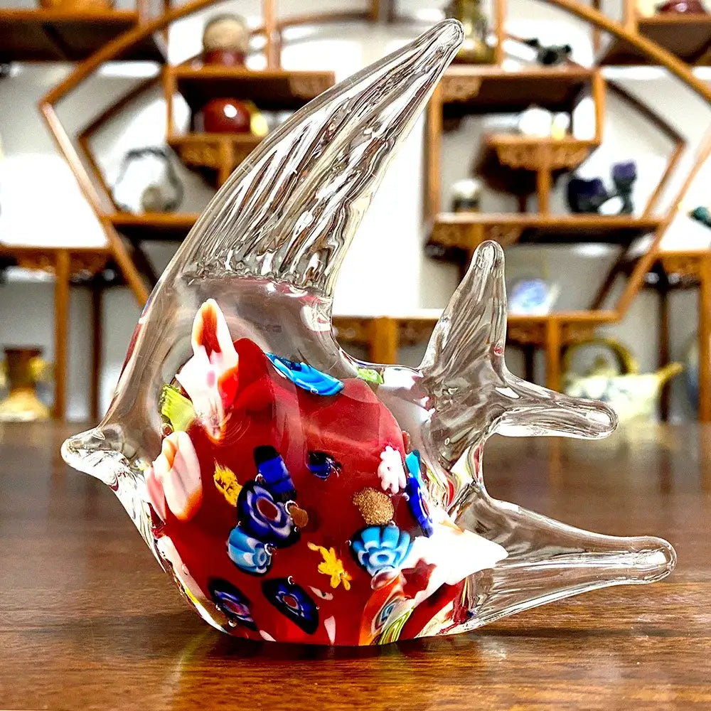 Vibrant red glass tropical fish figurines living room decor