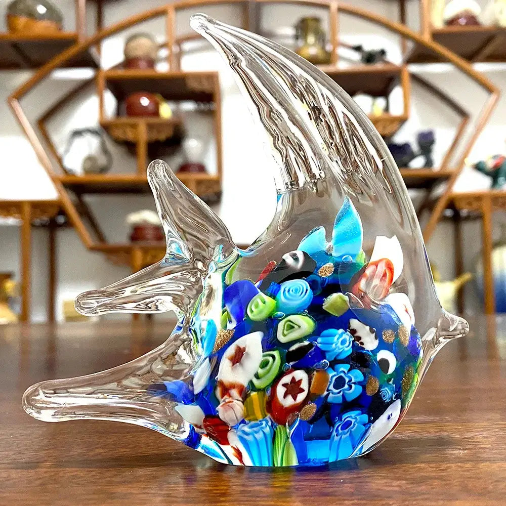 Vibrant red glass tropical fish figurines living room decor
