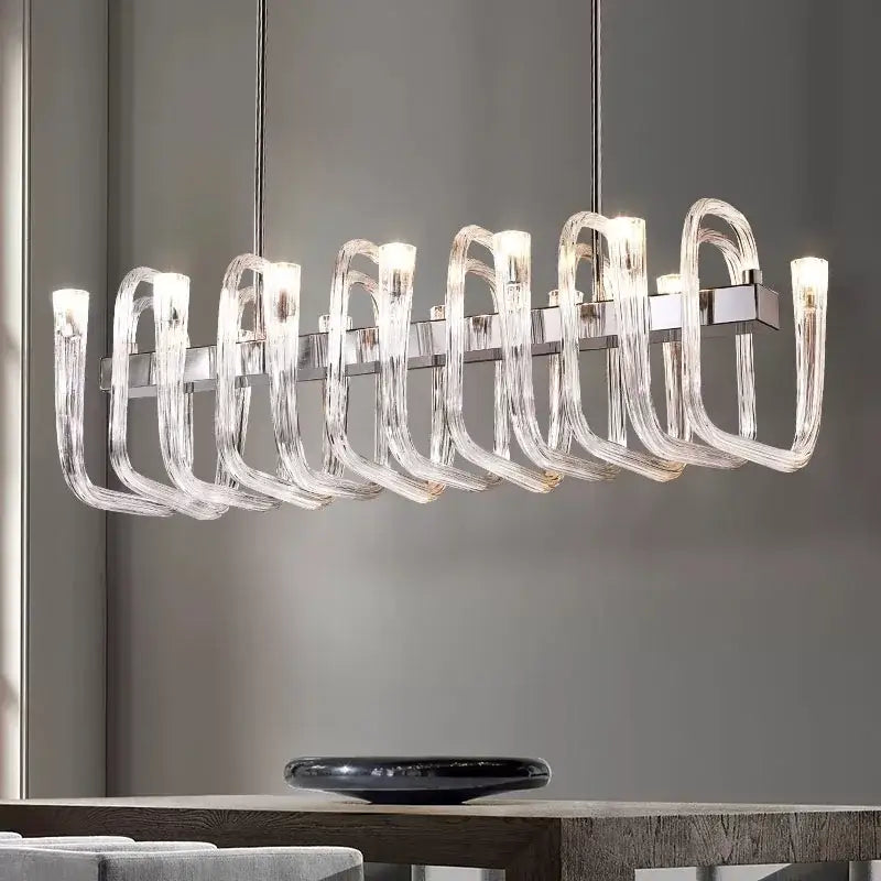 Modern chrome glass tube chandelier dining room acrylic arms