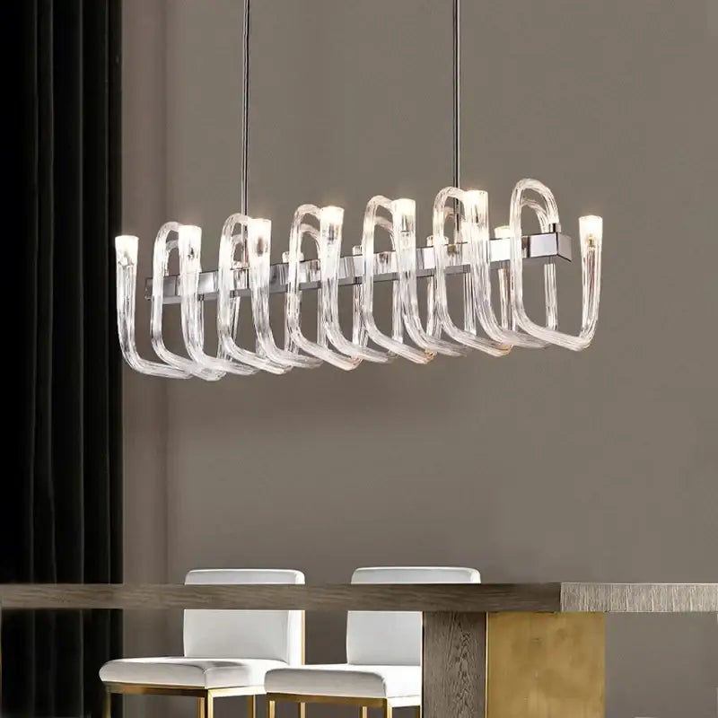 Modern chrome glass tube chandelier dining room acrylic arms