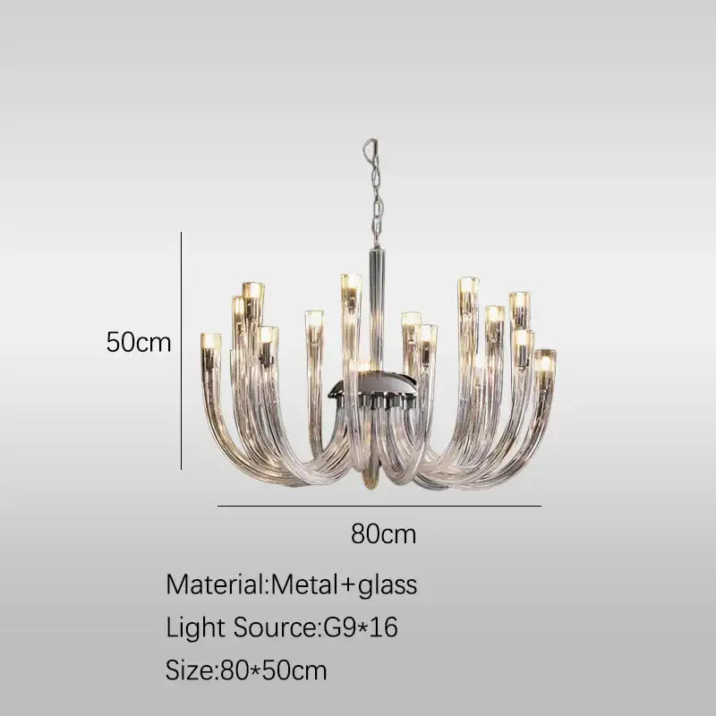 Modern chrome glass tube chandelier dining room acrylic arms