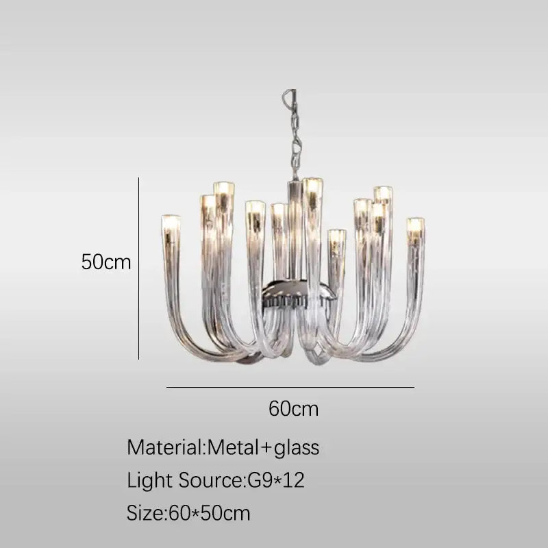 Modern chrome glass tube chandelier dining room acrylic arms