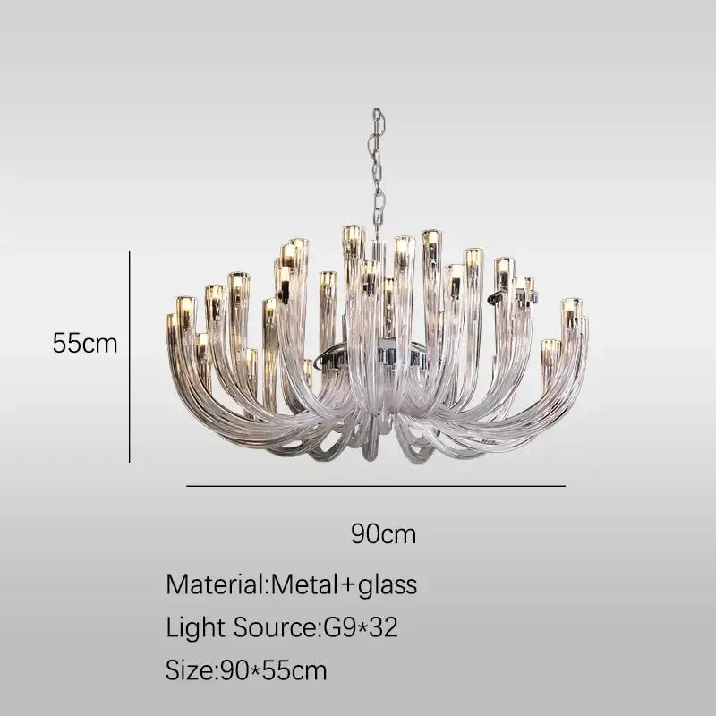 Modern chrome glass tube chandelier dining room acrylic arms