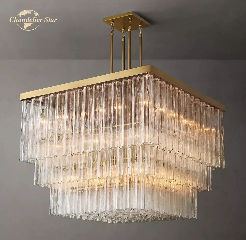 Modern black glass tube led square chandelier dining room light