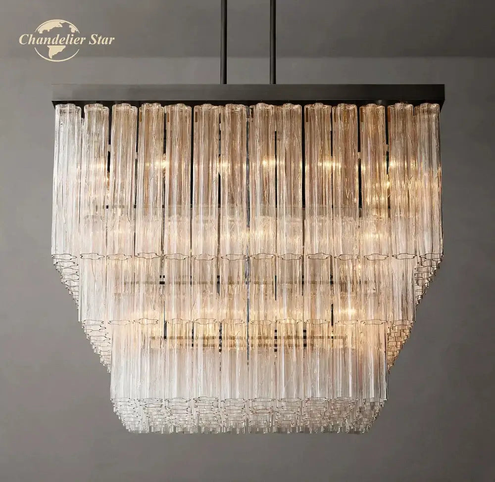 Modern black glass tube led square chandelier dining room light