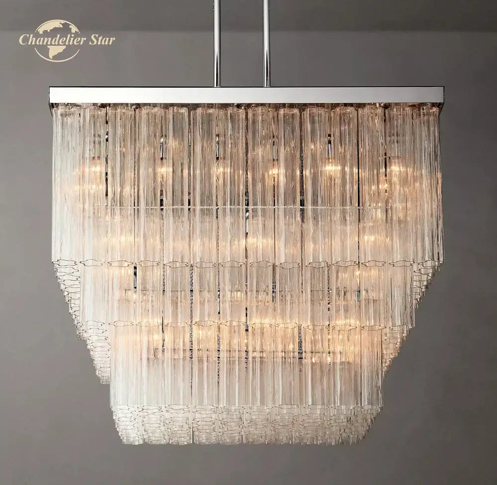 Modern black glass tube led square chandelier dining room light