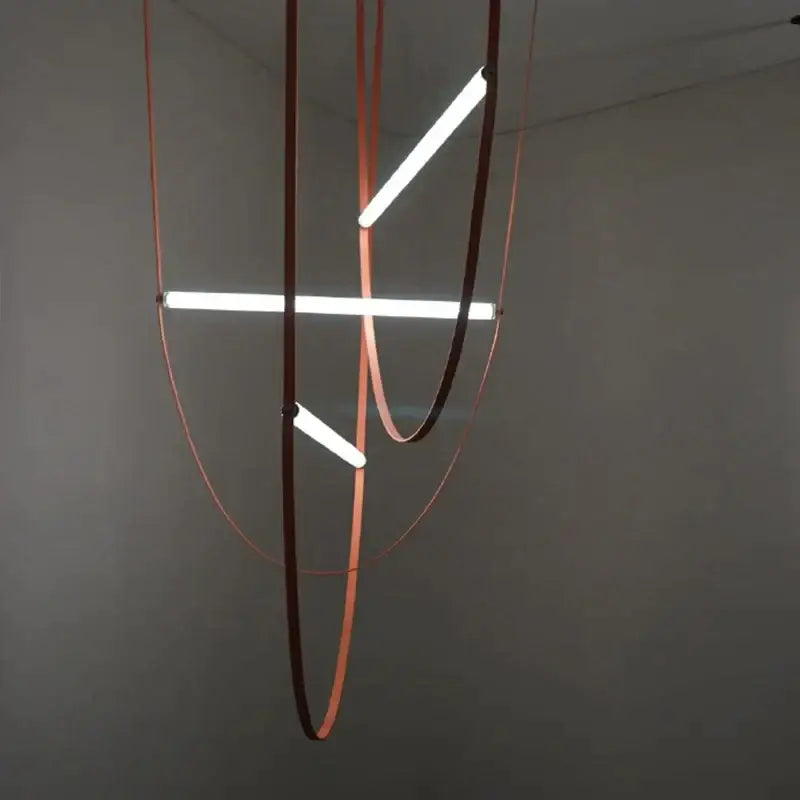 Modern copper leather tube pendant light living room