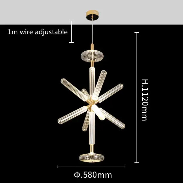 Modern brass glass tubes chandelier dining room pendant lamp