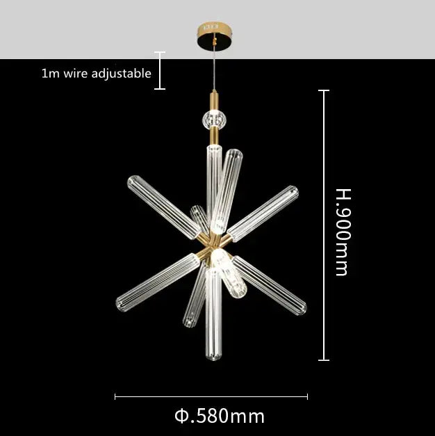 Modern brass glass tubes chandelier dining room pendant lamp