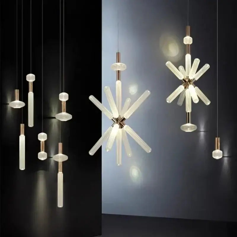 Modern starburst glass tubes led chandelier for living room