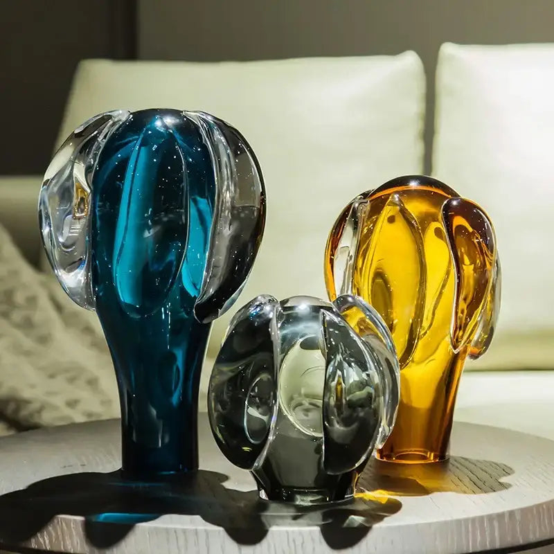Modern blue and amber cactus decorbites glass vase living room decor