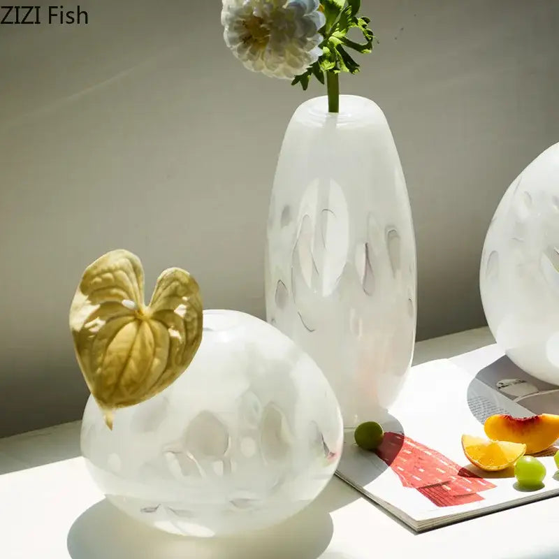 Modern white leaf ceramic glass vase living room table decor