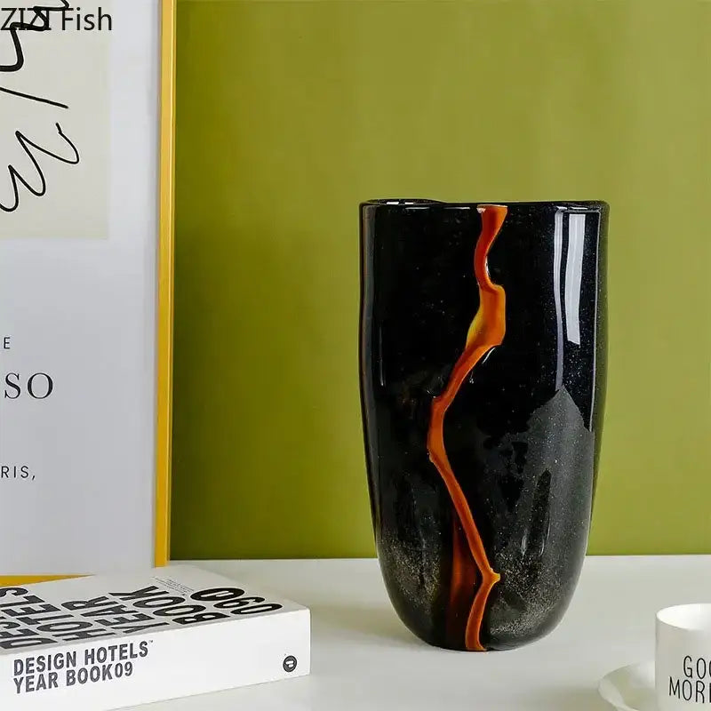 Modern marbled black and gold glass vase living room decor