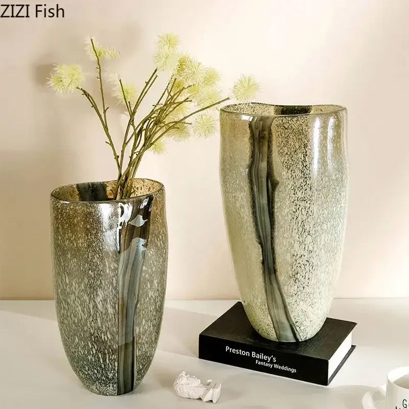 Modern marbled black and gold glass vase living room decor