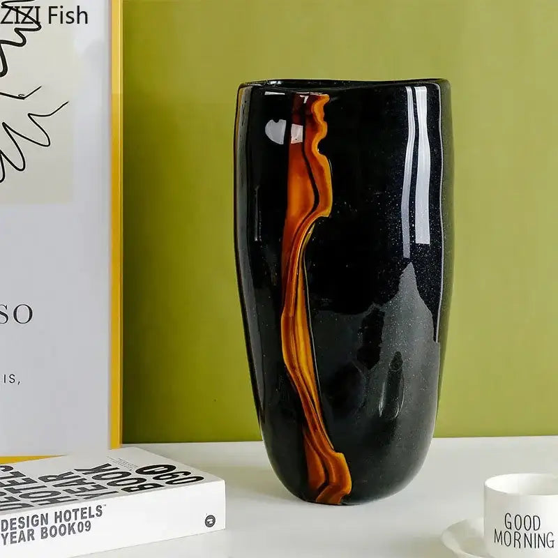 Modern marbled black and gold glass vase living room decor
