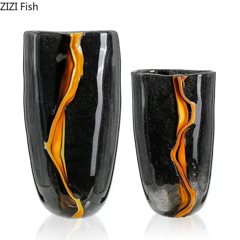 Modern marbled black and gold glass vase living room decor