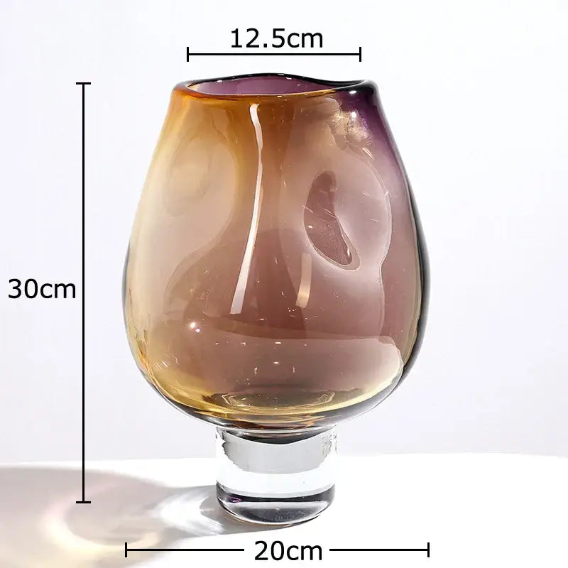 Amber & teal gradient glass vase hydroponics – living room decor
