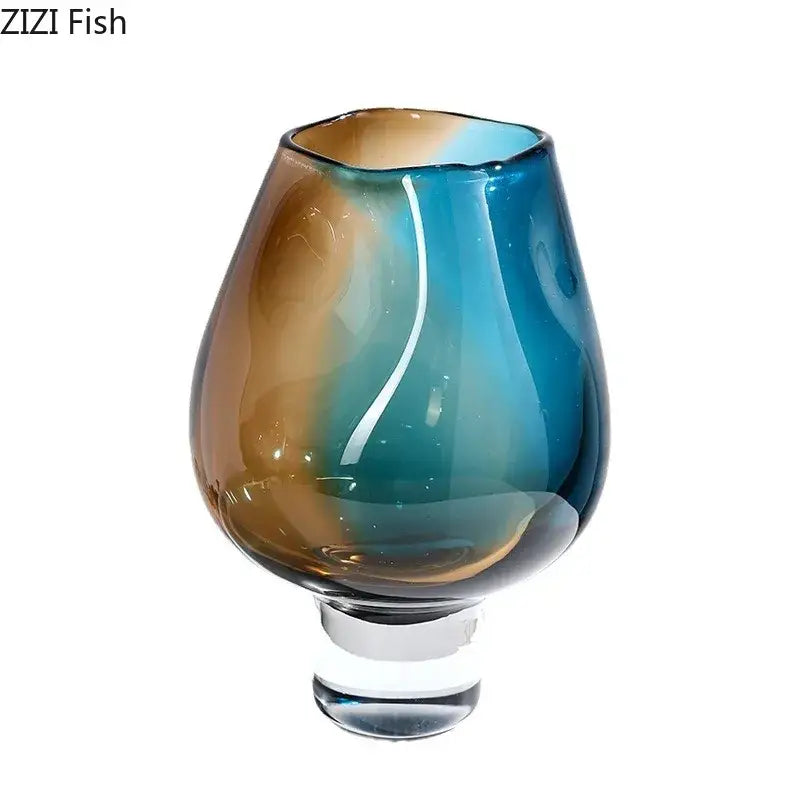 Amber & teal gradient glass vase hydroponics – living room decor