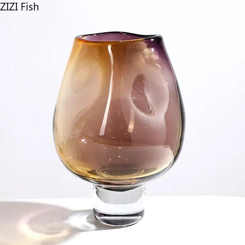 Amber & teal gradient glass vase hydroponics – living room decor