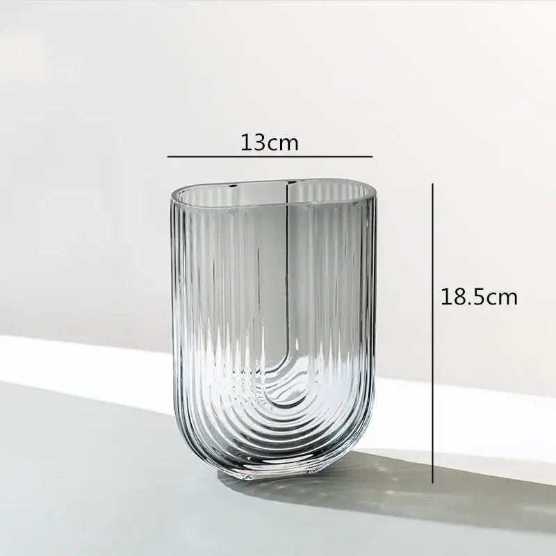 Modern ribbed gray glass vase living room flower arrangement decor