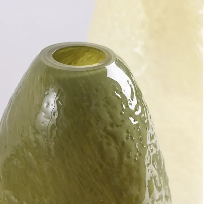 Textured olive beige and amber glass vase living room decor