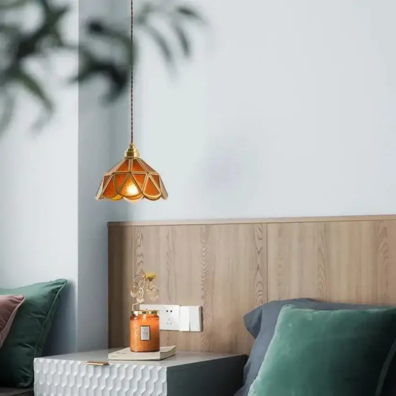 Vintage amber & teal glass pendant lights kitchen chandelier