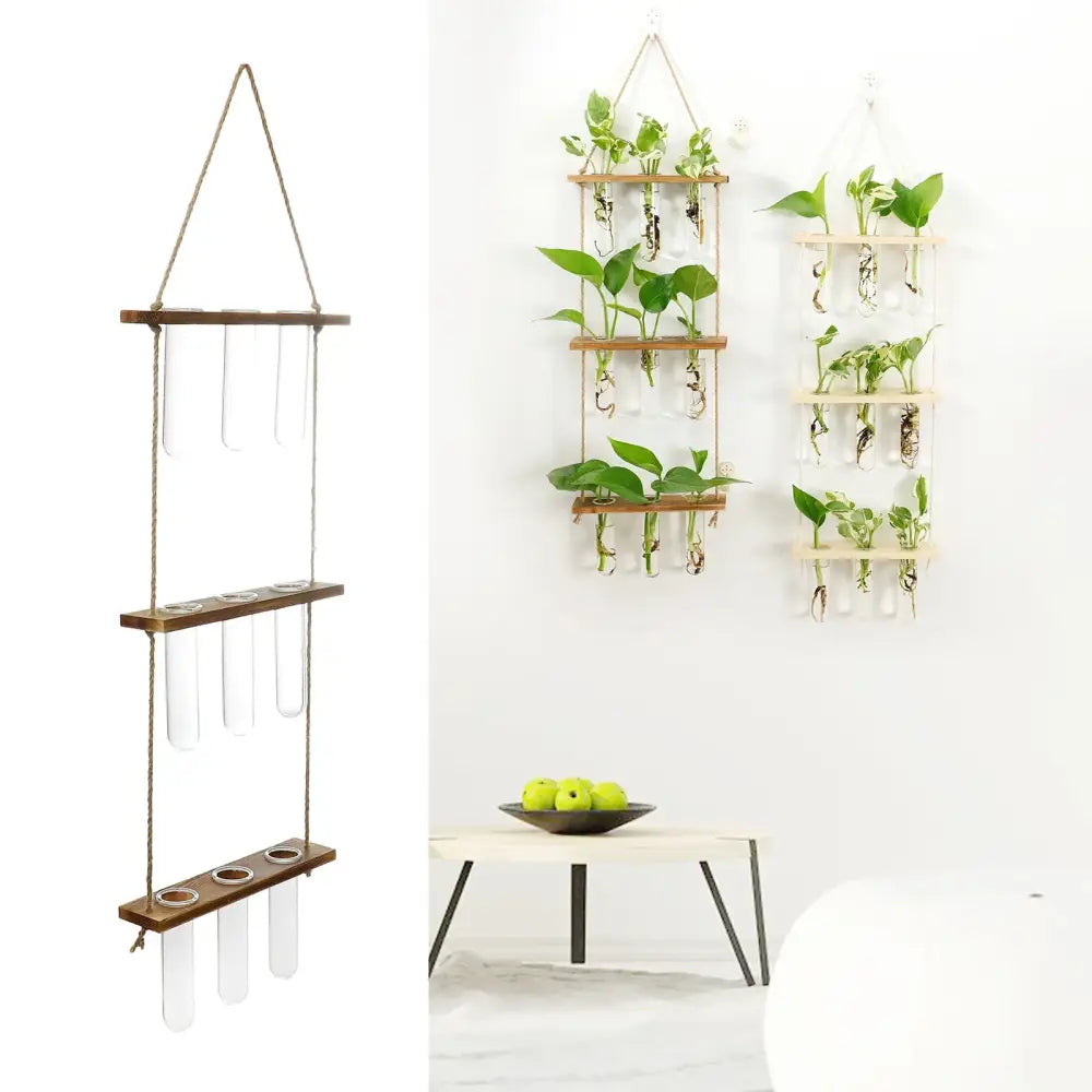DecorBites™ Glass Wall Hanging Planters with Wooden Holder