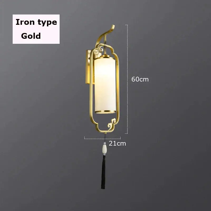 Ornate brass glass wall lamp for living room with frosted shade