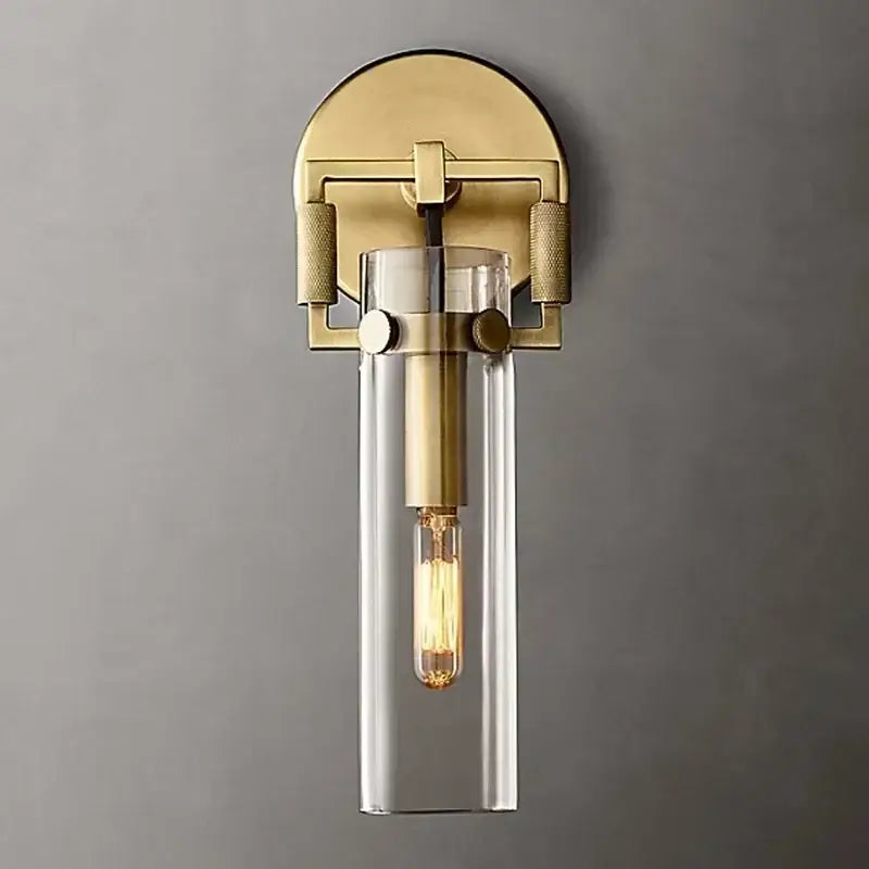 Industrial gold glass wall lamp for bedroom with exposed bulb