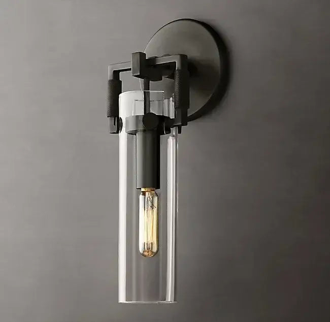 Industrial gold glass wall lamp for bedroom with exposed bulb