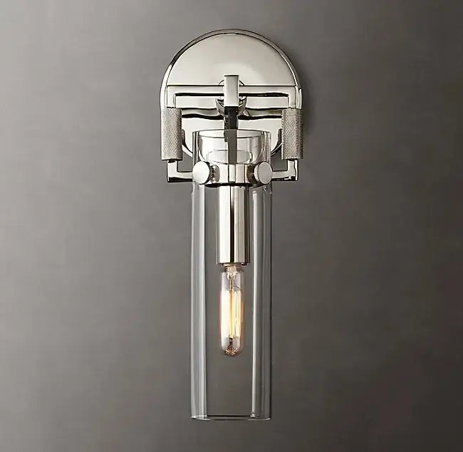 Industrial gold glass wall lamp for bedroom with exposed bulb