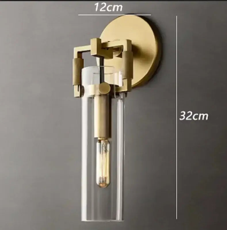 Industrial gold glass wall lamp for bedroom with exposed bulb