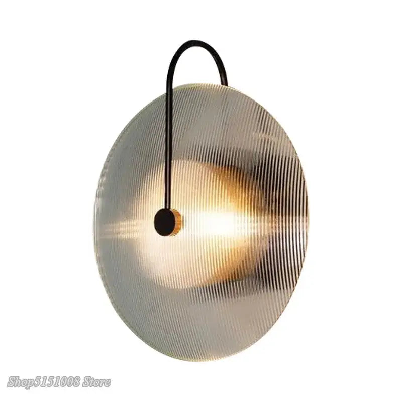 Minimalist black ribbed glass wall lamp for bedroom lighting